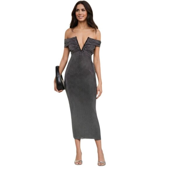 Self Portrait Printed Mesh Rhinestone Midi Dress - Size 0 - Picture 1 of 8